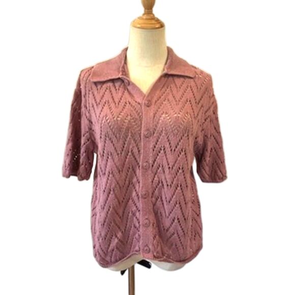 BDG Men's Knit Polo Sweater Button Front Short Sleeves Mauve Pink Small - Picture 2 of 7